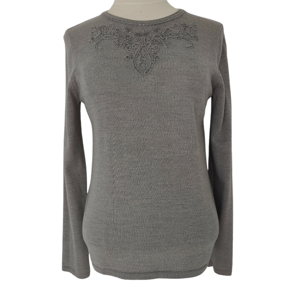Pendleton Merino Wool Sweater S Small Gray Iridescent Bead Design Women's